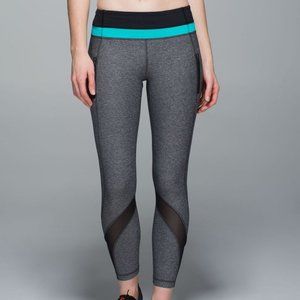 Lululemon Inspire Tight II (Mesh) Heathered Black / Black / Blue Tropics, Size 0
